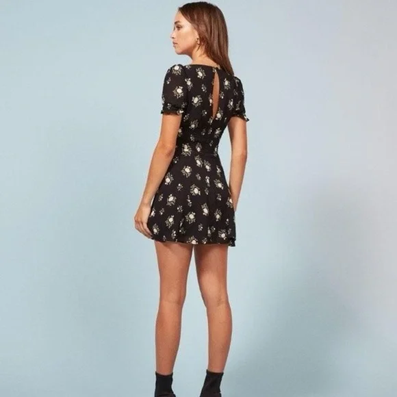 Reformation Linley Black Floral Mini Dress - Size 4 - Picture 2 of 10